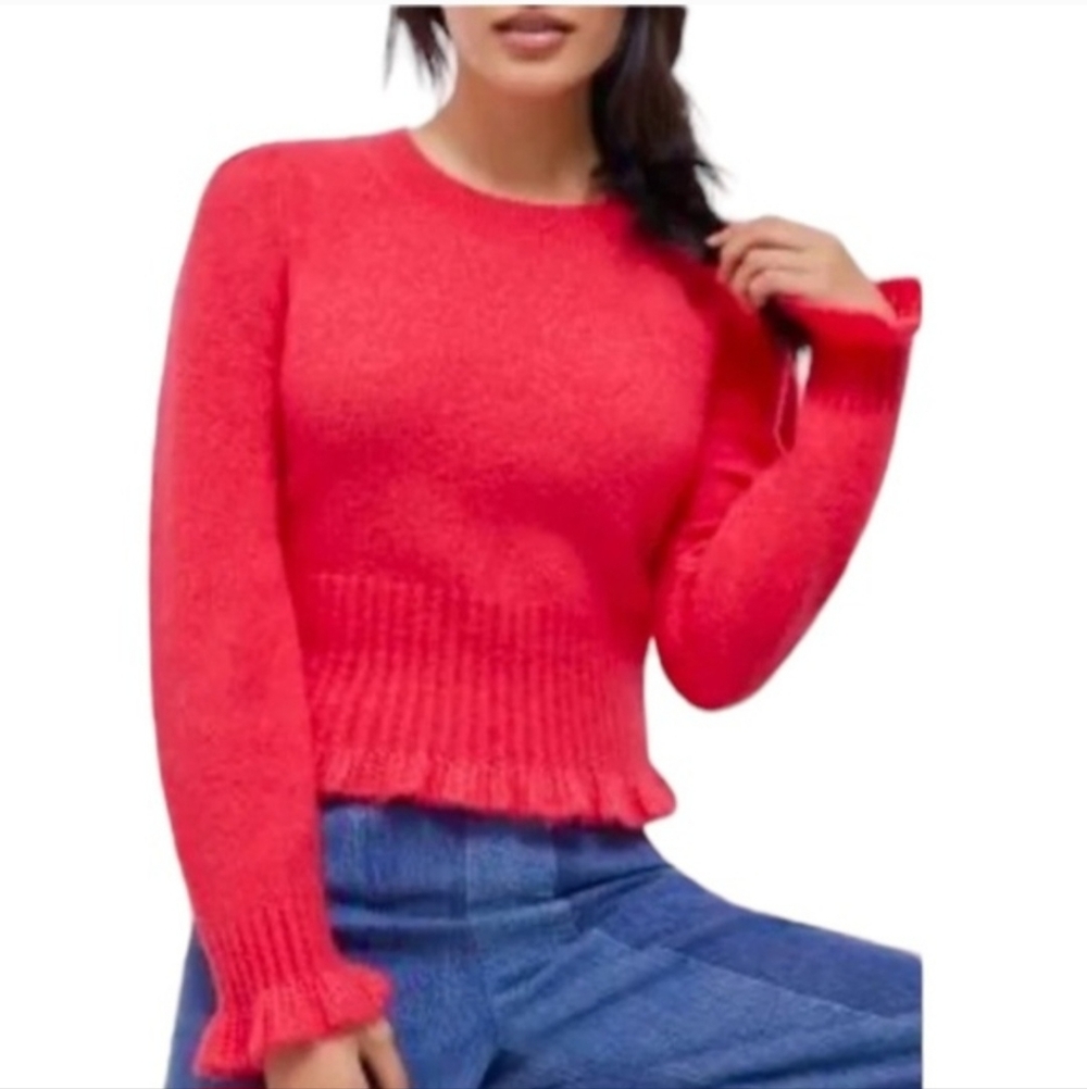 Anthropologie "Drea" Cropped Sweater Red